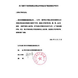 關(guān)于遵守不使用剛果及周邊沖突地區(qū)礦物政策的聲明書(shū)/2024